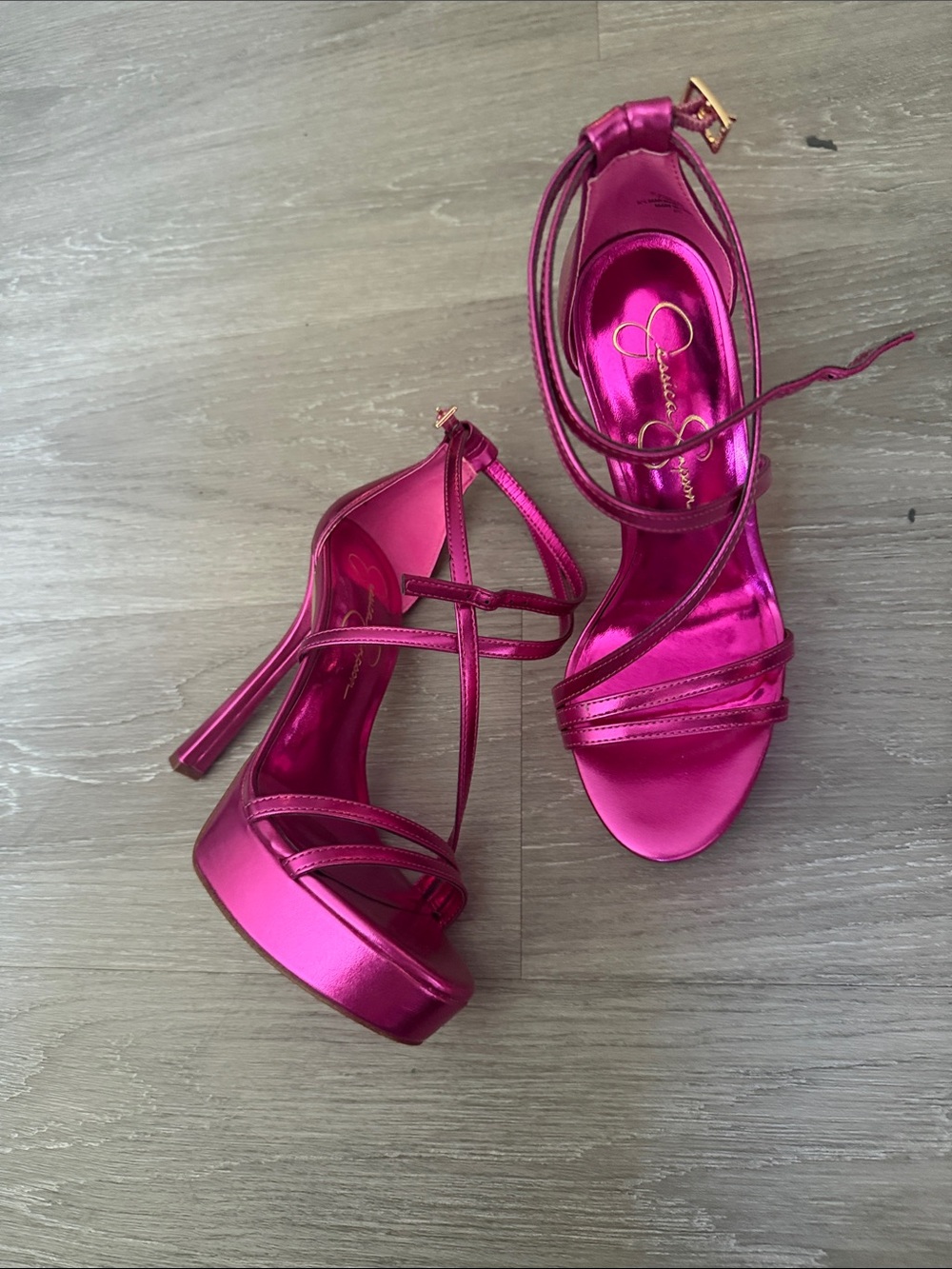 Jessica Simpson Metallic Hot Pink Strappy Platform Heels - Picture 4 of 5